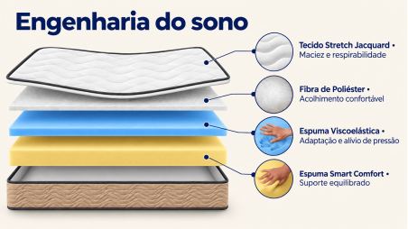 Colchão de Viscoelástico Firenza, Altura de 25 cm, Ortopédico e Reversível